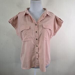 LOV Women's Peach/Pink Corduroy Sleeveless Button Down Shirt Size Small